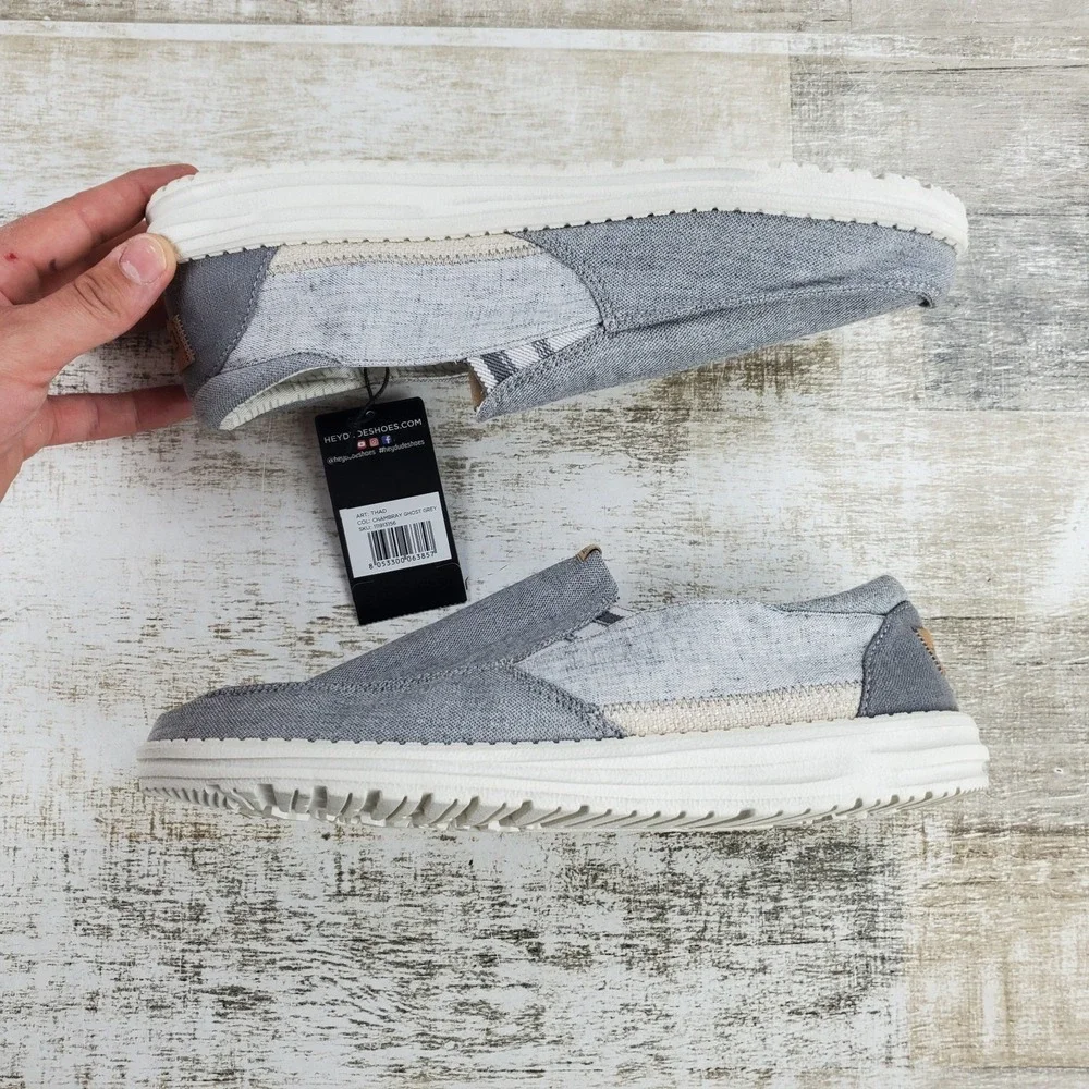 Hey Dude Thad Chambray Mens Casual Shoes Sz 11 Ghost Gray Slip-On Round Toe